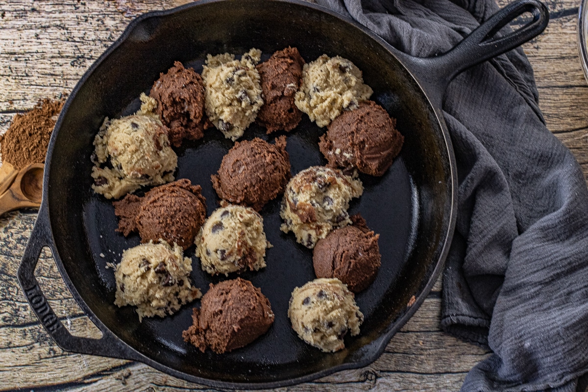 dough balls of brownie batter and cookie dough.