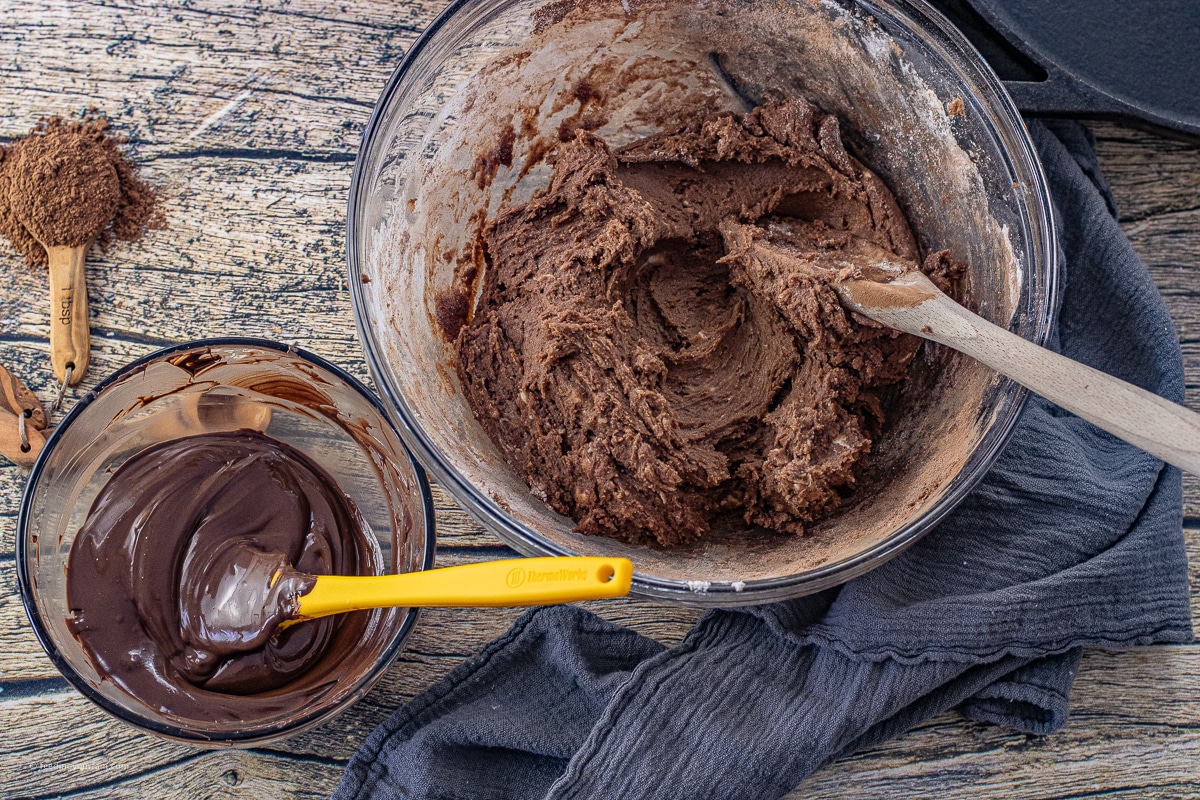 melted chocolate and brownie batter