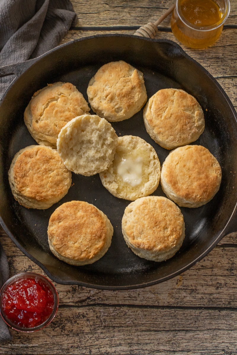 homemade buttermilk biscuits in a cast iron skillet 