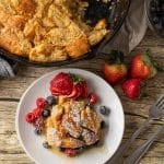 french toast casserole in a cast iron skillet