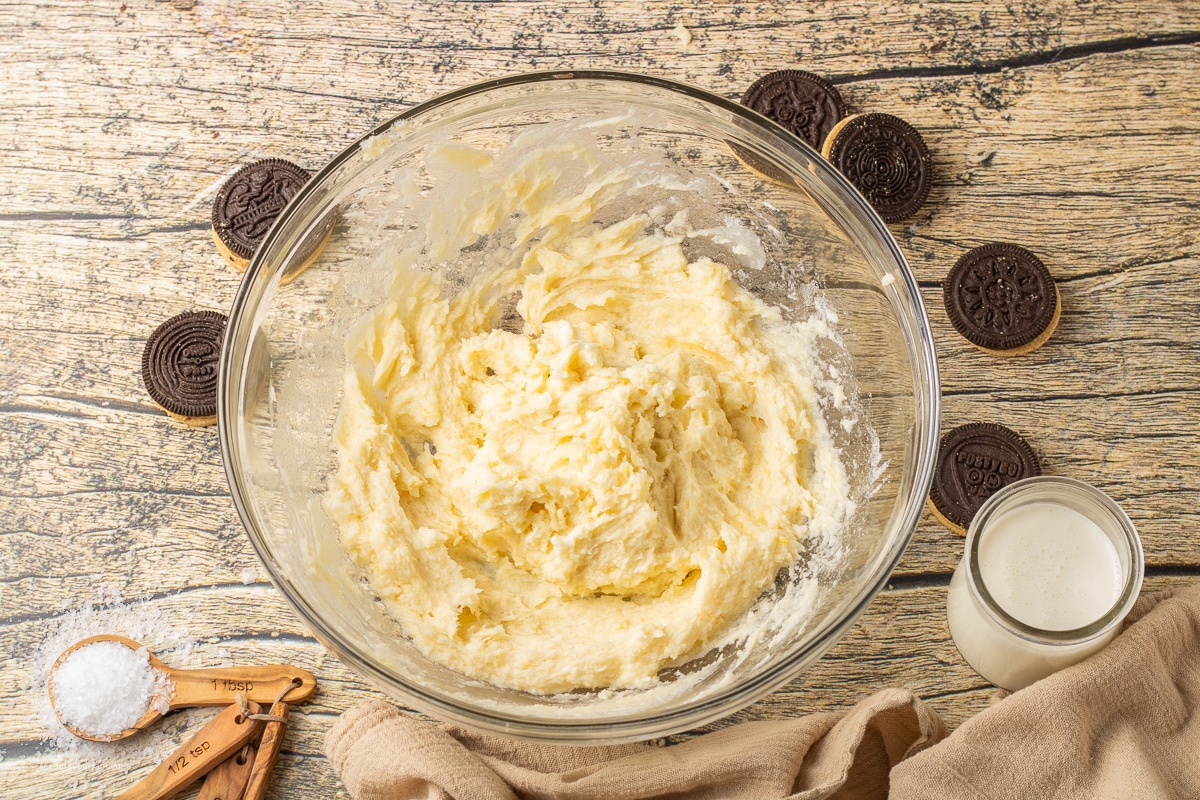 creamed butter and sugar in a mixing bowl