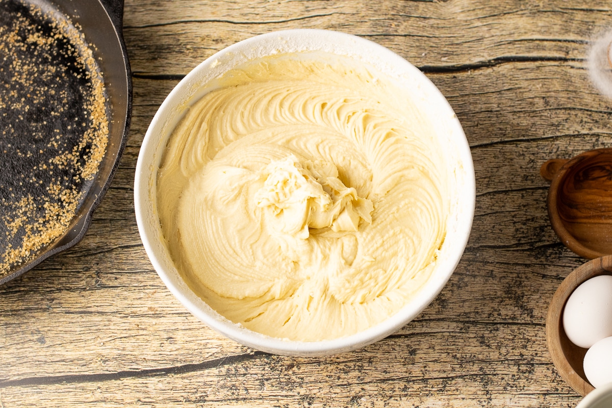 butter cake batter in a mixing bowl