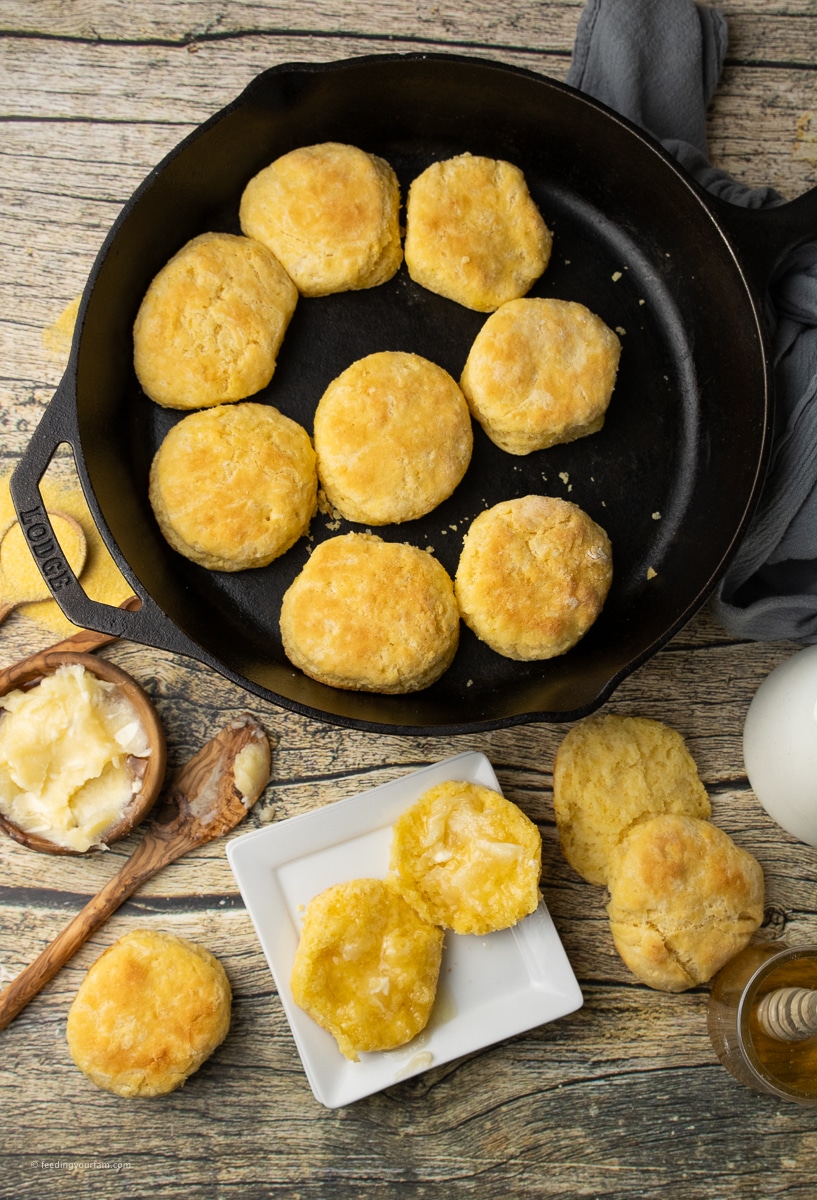 cornmeal muffins cooked in a cast iron skillet