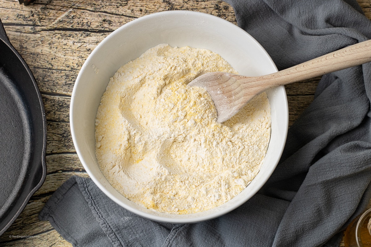flour, cornmeal, baking powder and salt combined
