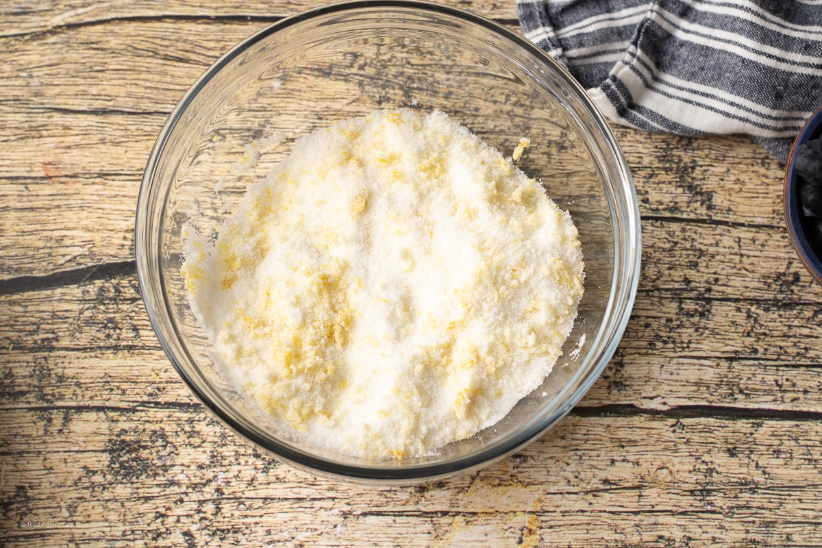 lemon zest in white sugar