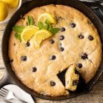 lemon blueberry cookie in a cast iron skillet