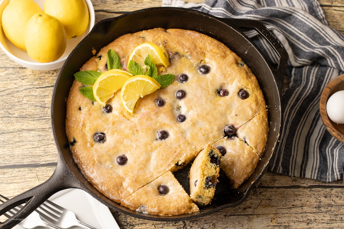 lemon blueberry cookie in a skillet
