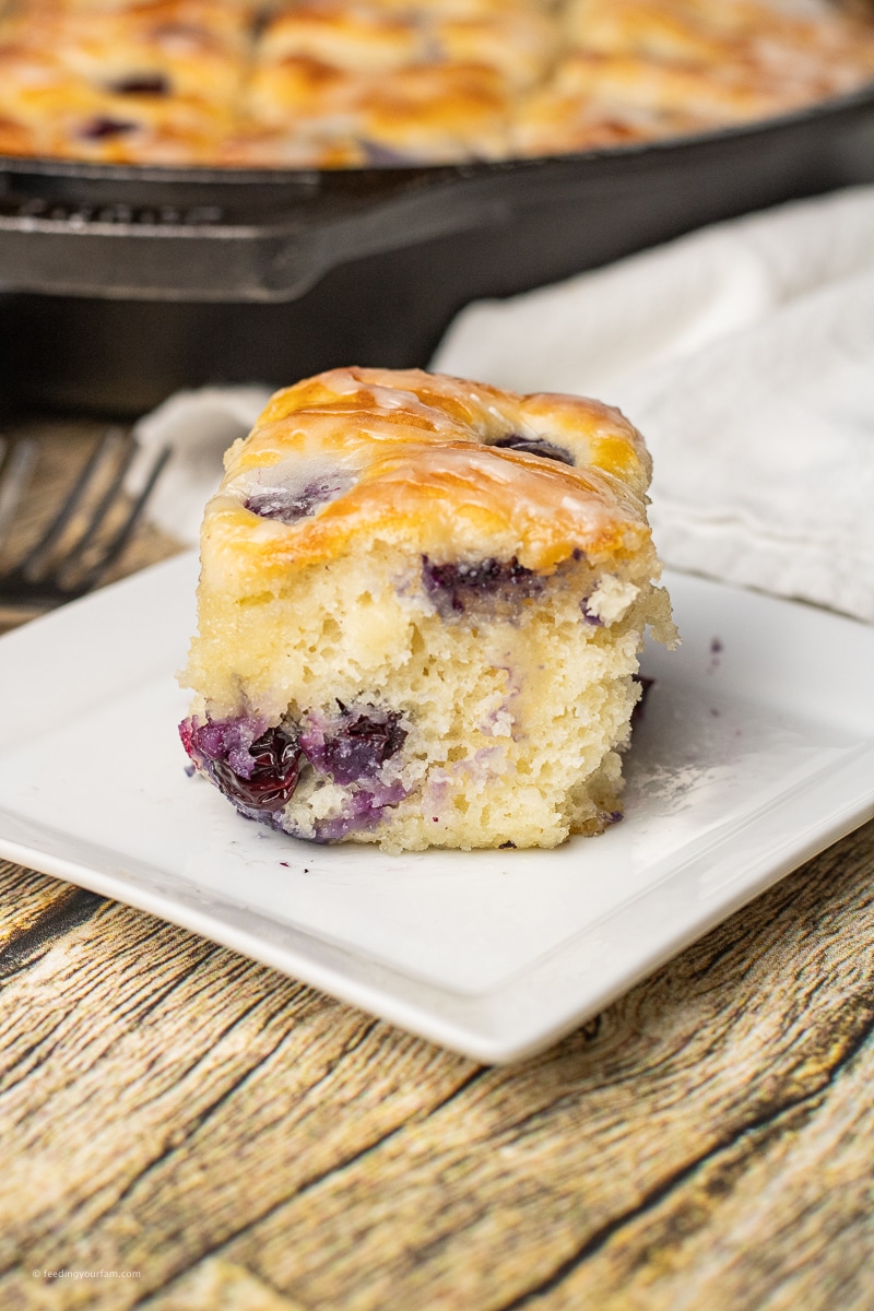 soft, buttery biscuit with blueberries baked in a cast iron skillet