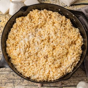Toasted Marshmallow Rice Krispie Treats-Made in a Cast Iron Skillet