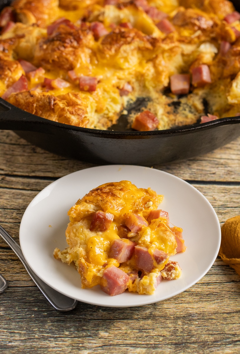 ham, cheese, and egg croissant breakfast casserole