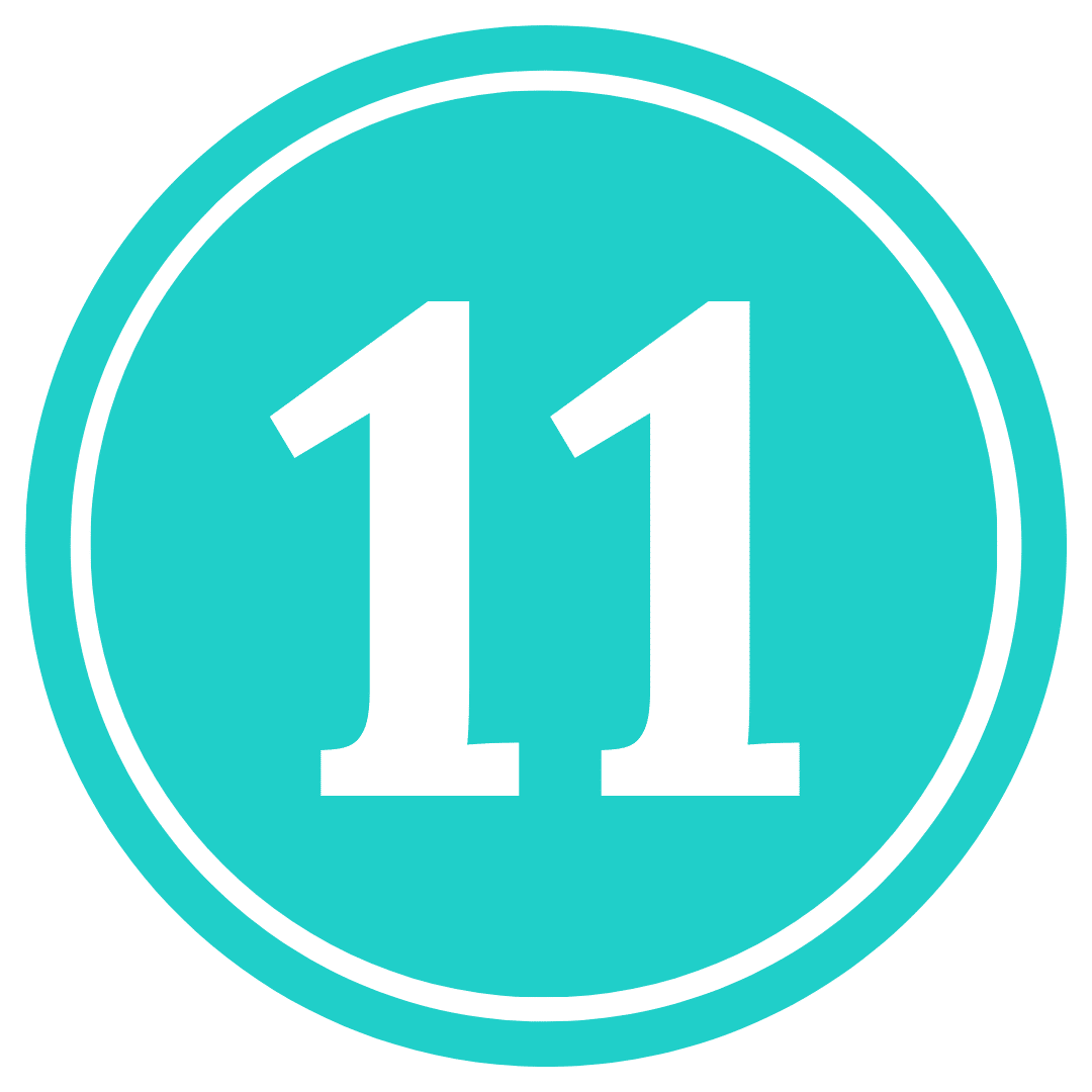 number 11 in a teal circle