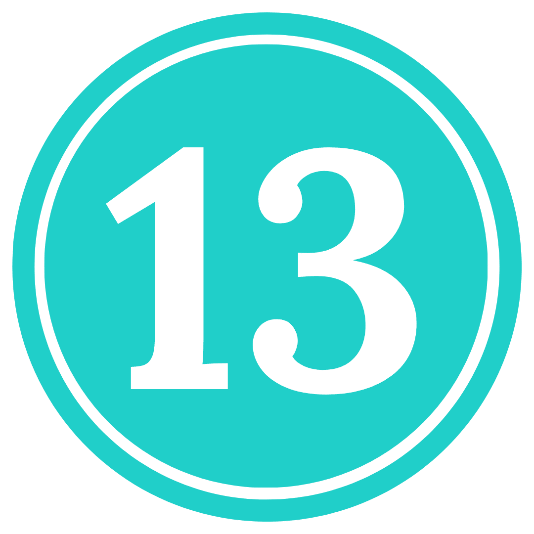 number 13 in a teal circle