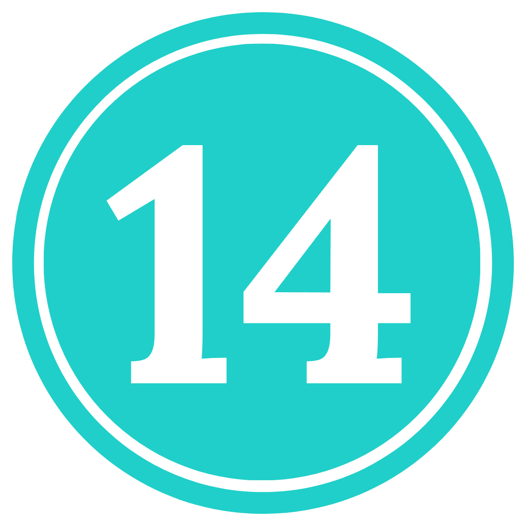 number 14 in a teal circle
