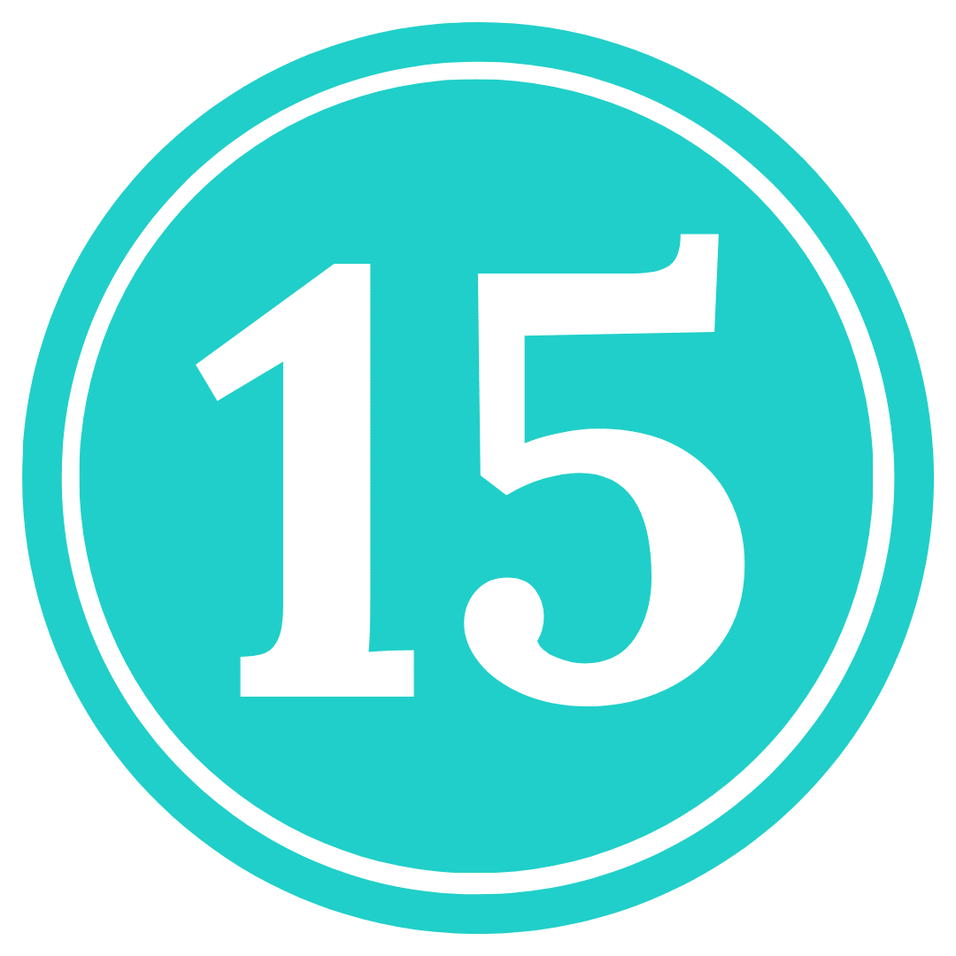 number 15 in a teal circle