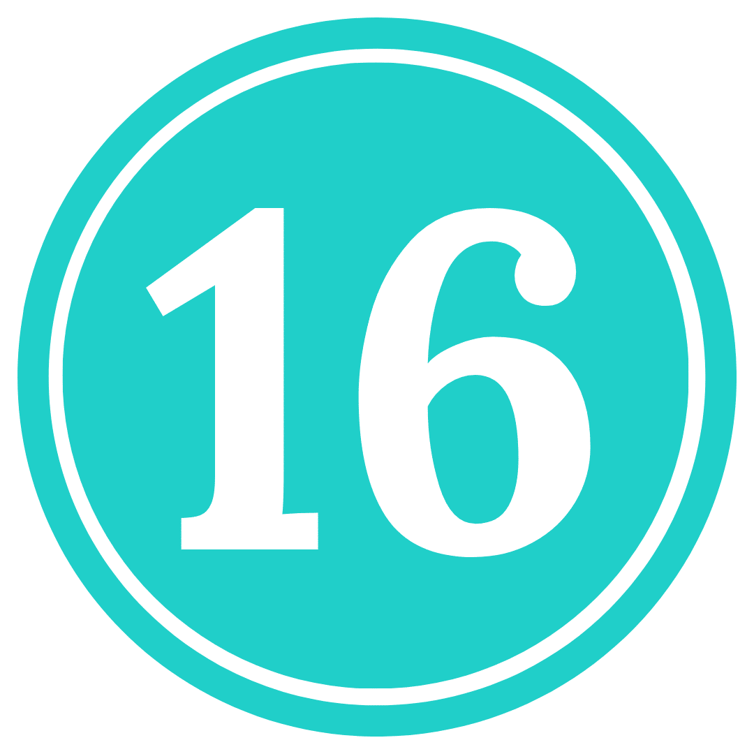 number 16 in a teal circle