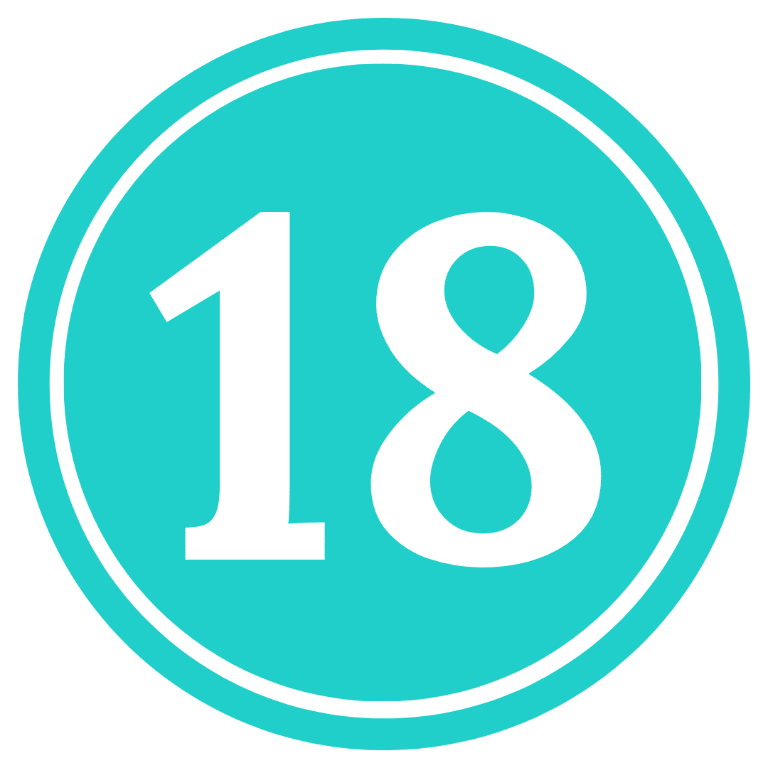 number 18 in a teal circle