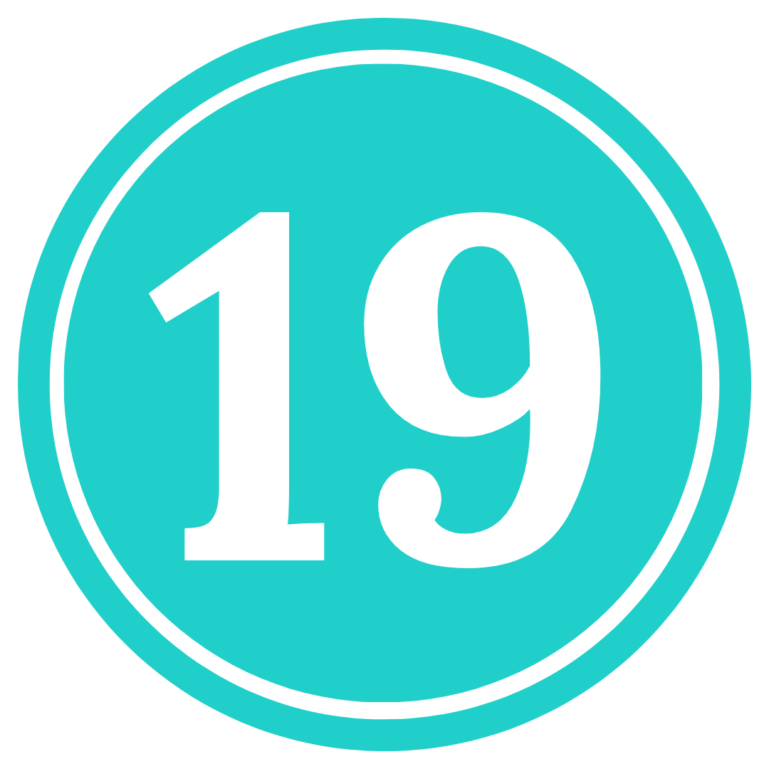 number 19 in a teal circle