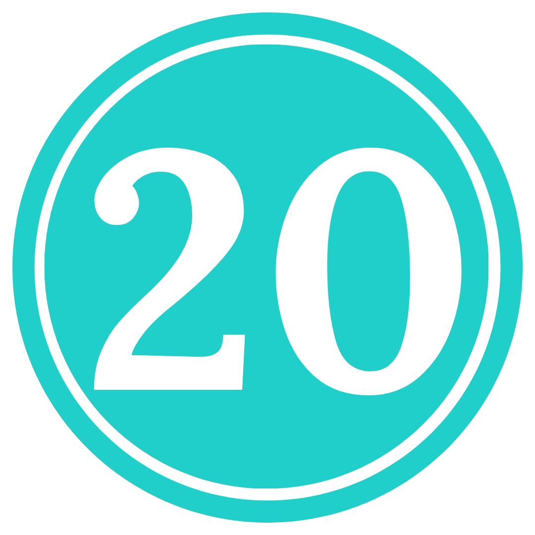 number 20 in a teal circle