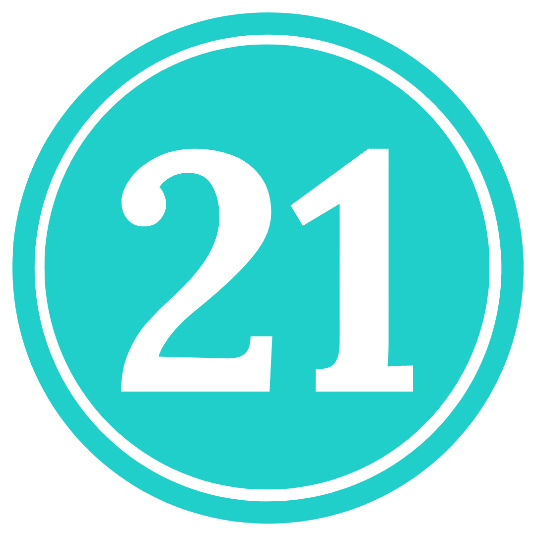 number 21 in a teal circle