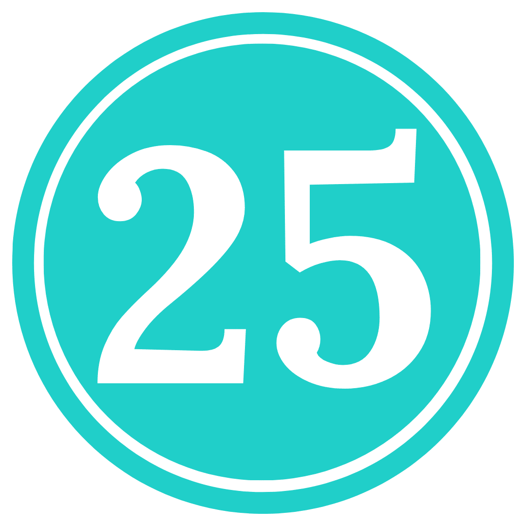 number 25 in a teal circle