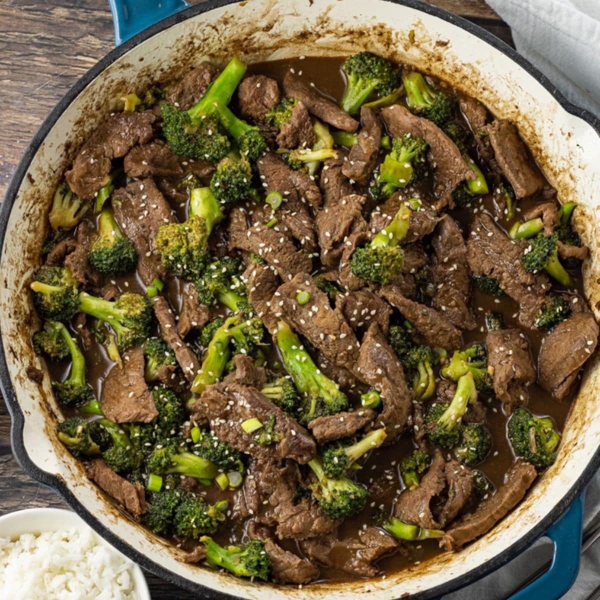 homemade beef and broccoli with thin slices of steak and broccoli spears