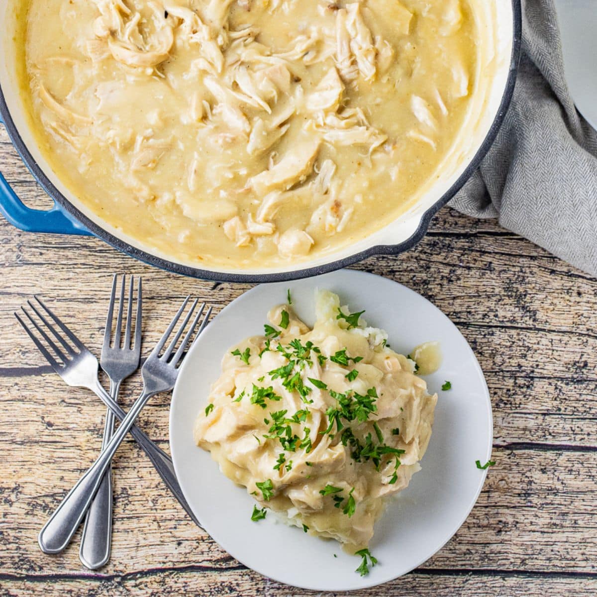 creamy chicken gravy over mashed potatoes
