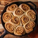 cast iron skillet cinnamon rolls baked to golden brown