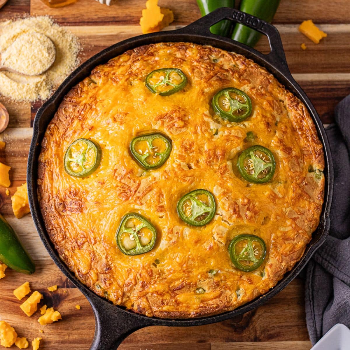 Jalapeno Cheddar Cornbread Baked In A Cast Iron Skillet